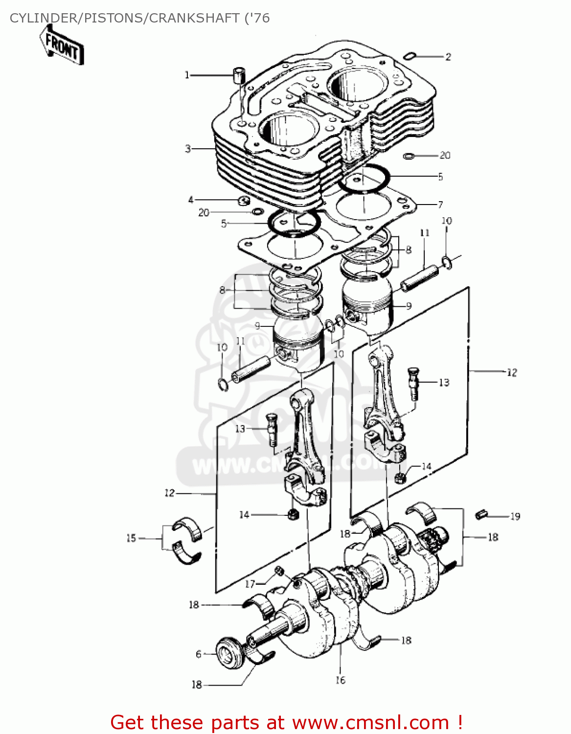 CYLINDER/PISTONS/CRANKSHAFT ('76 KZ400S2 SPECIAL 1976 USA CANADA