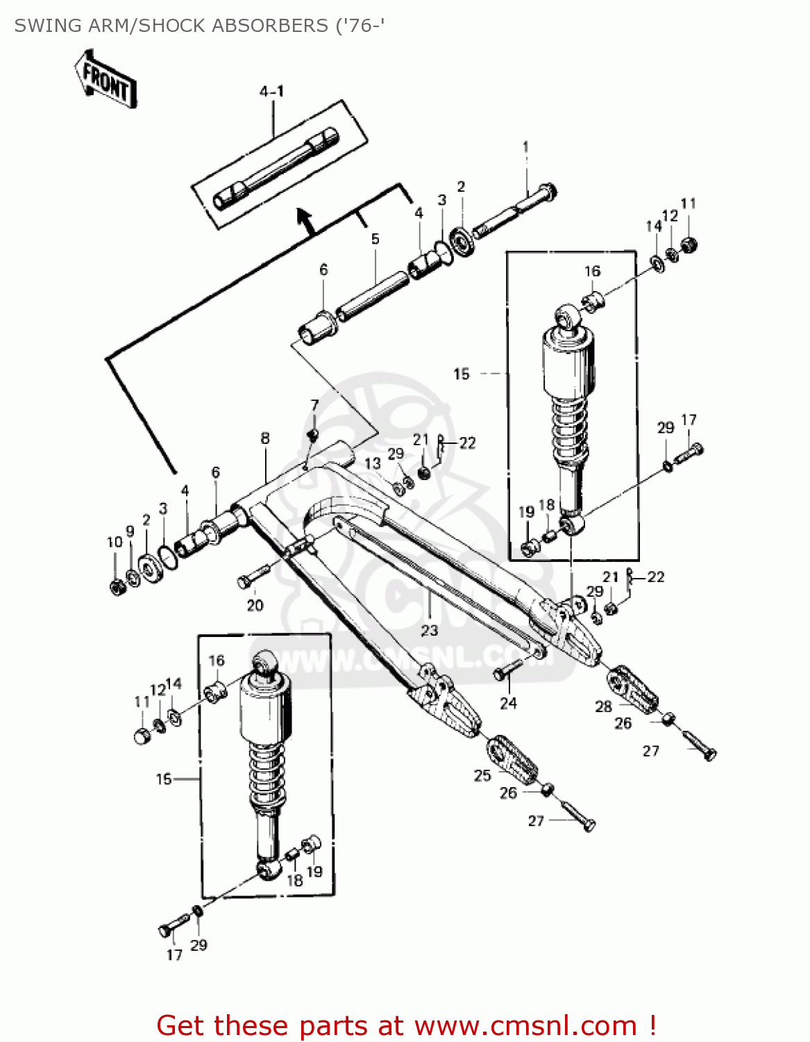 SWING ARM/SHOCK ABSORBERS ('76-' KZ400S3 SPECIAL 1977 USA CANADA