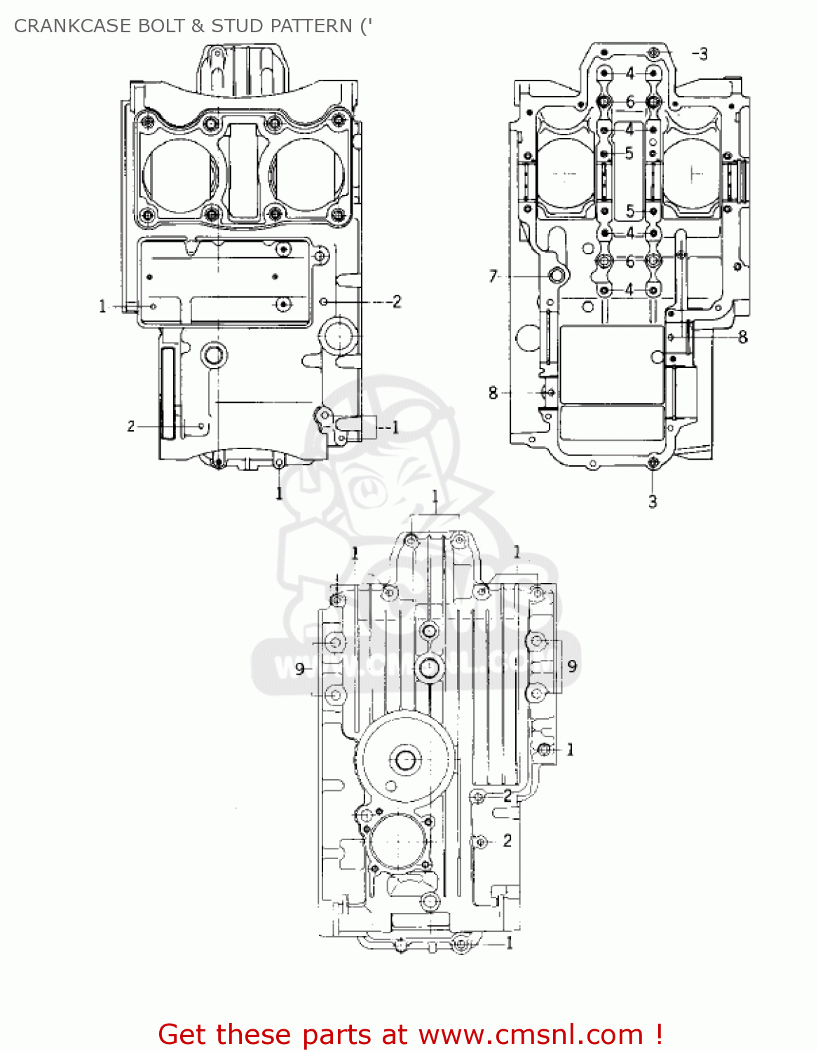 CRANKCASE BOLT & STUD PATTERN (' KZ400S3 SPECIAL 1977 USA CANADA