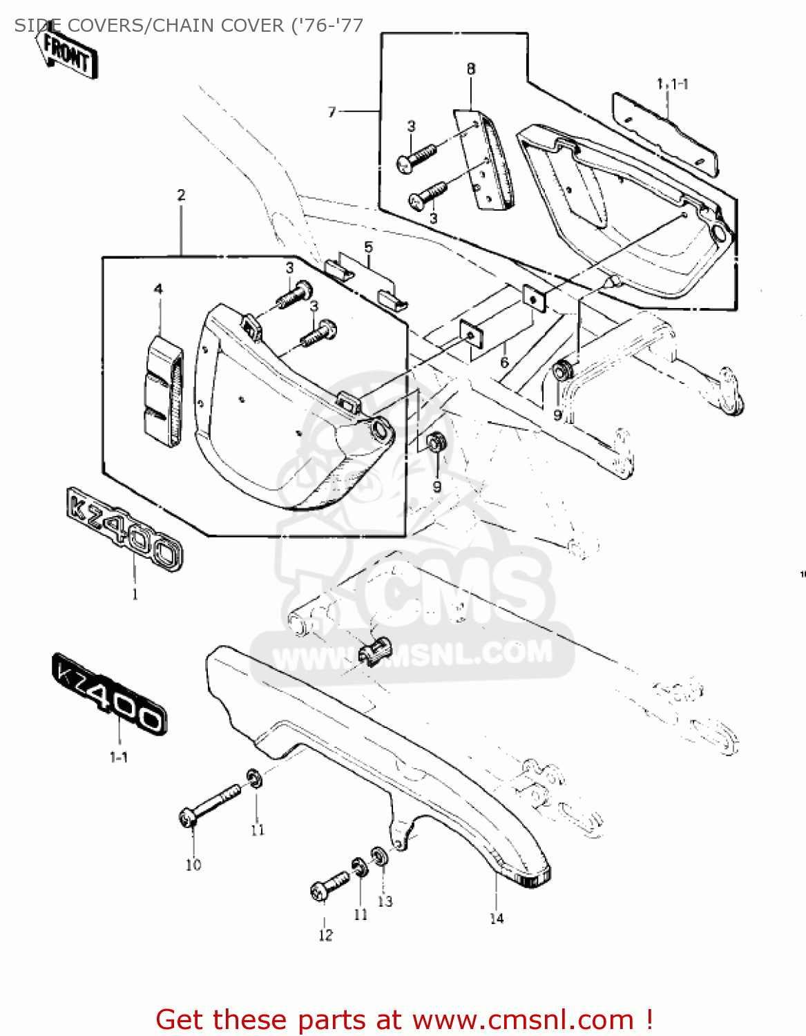 SIDE COVERS/CHAIN COVER ('76-'77 KZ400S3 SPECIAL 1977 USA CANADA