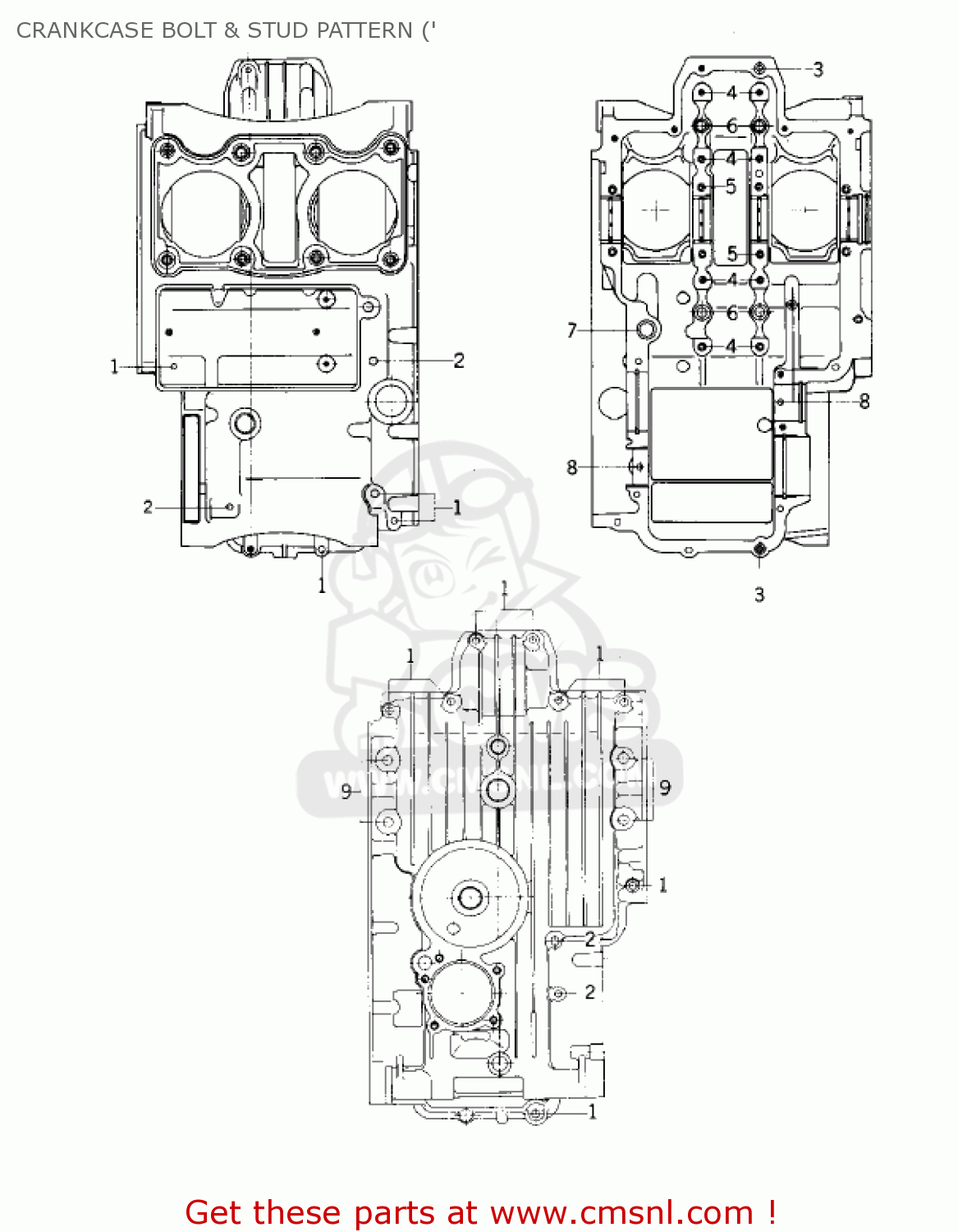CRANKCASE BOLT & STUD PATTERN (' KZ400S3 SPECIAL 1977 USA CANADA