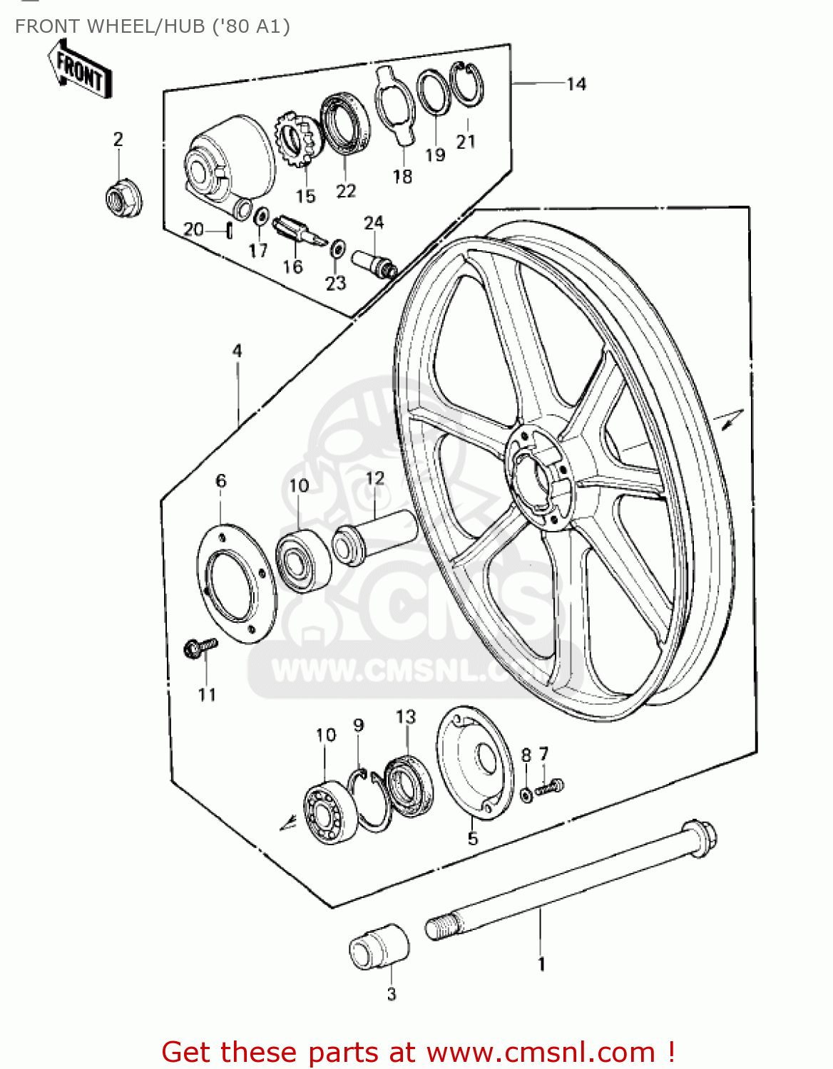 FRONT WHEEL/HUB ('80 A1) KZ440A1 LTD 1980 USA CANADA