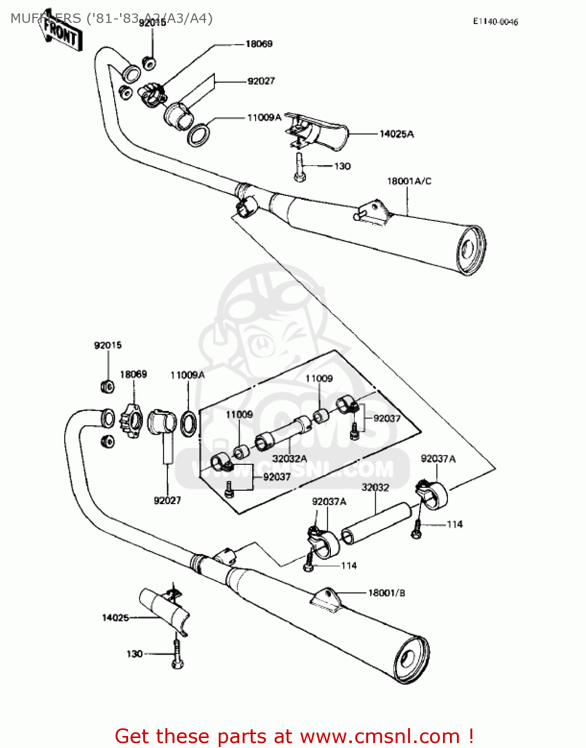 MUFFLERS ('81-'83 A2/A3/A4) KZ440A1 LTD 1980 USA CANADA