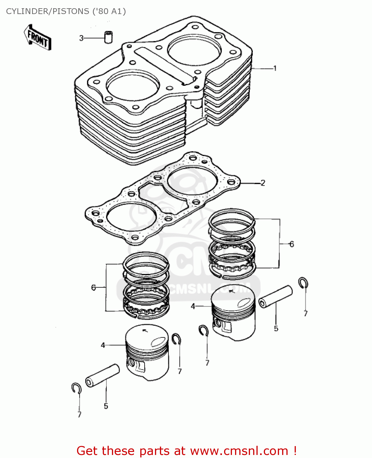 CYLINDER/PISTONS ('80 A1) KZ440A1 LTD 1980 USA CANADA