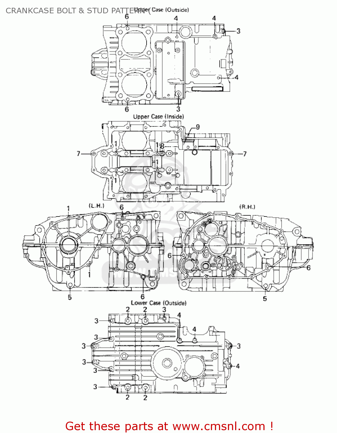 CRANKCASE BOLT & STUD PATTERN (' KZ440A1 LTD 1980 USA CANADA