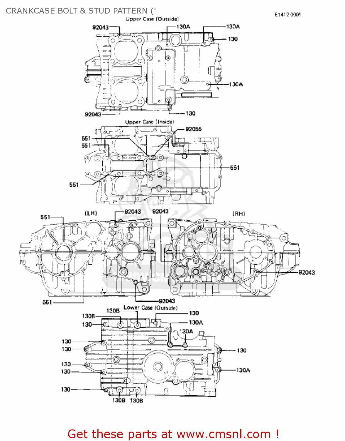 CRANKCASE BOLT & STUD PATTERN (' KZ440A1 LTD 1980 USA CANADA