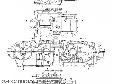 CRANKCASE BOLT & STUD PATTERN (' - KZ440A1 LTD 1980 USA CANADA