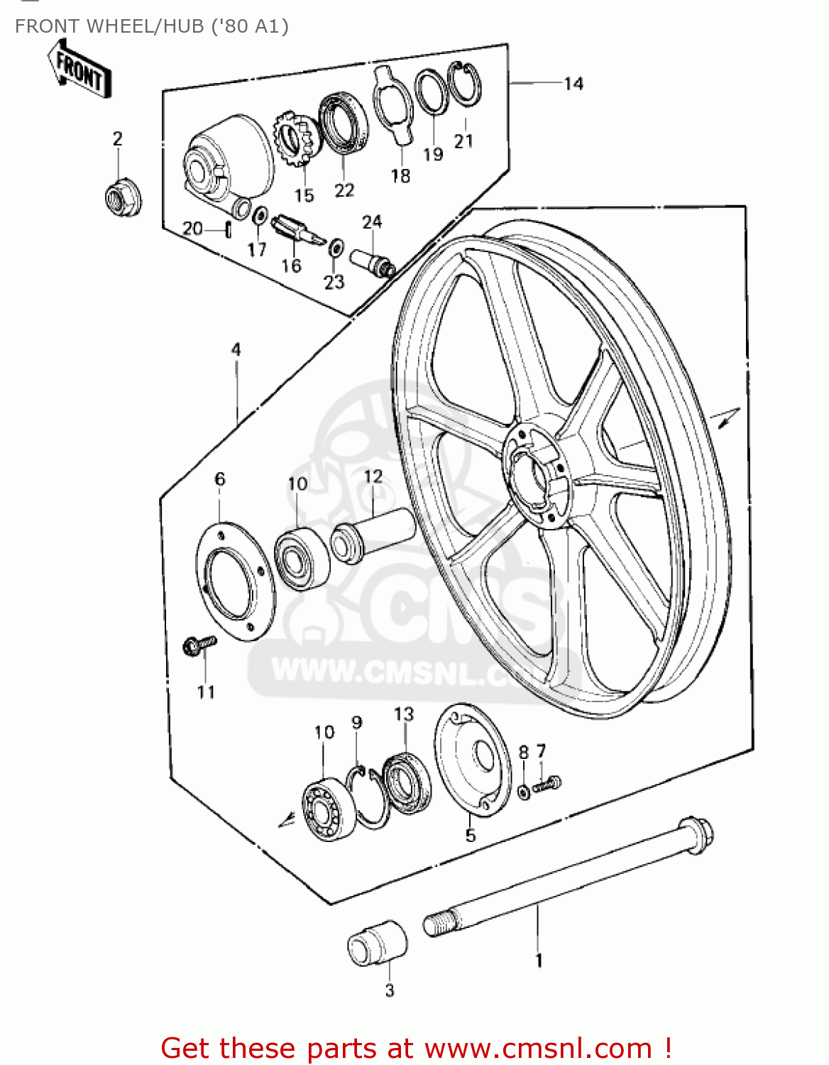 FRONT WHEEL/HUB ('80 A1) KZ440A2 LTD 1981 USA CANADA