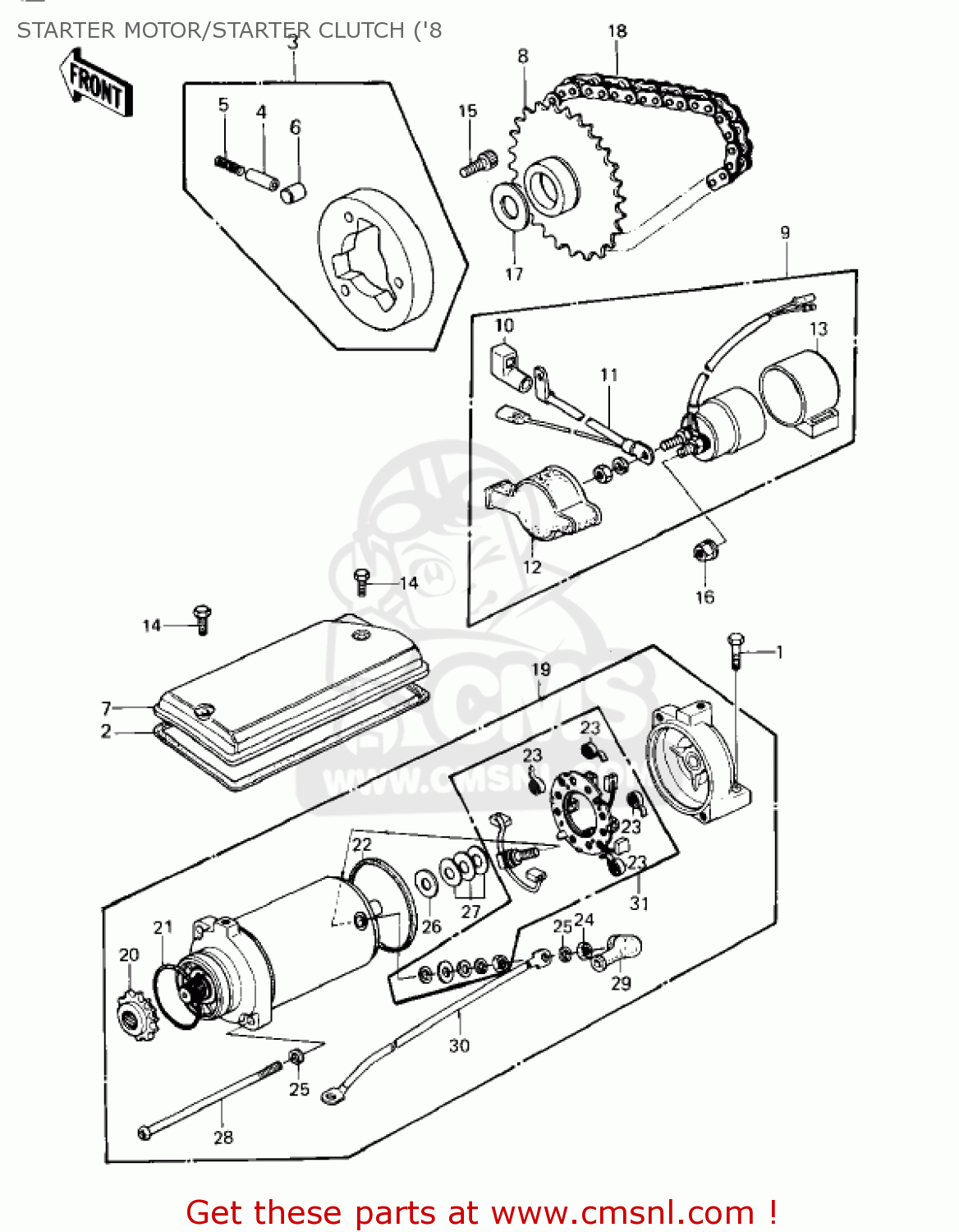 STARTER MOTOR/STARTER CLUTCH ('8 KZ440A3 LTD 1982 USA CANADA