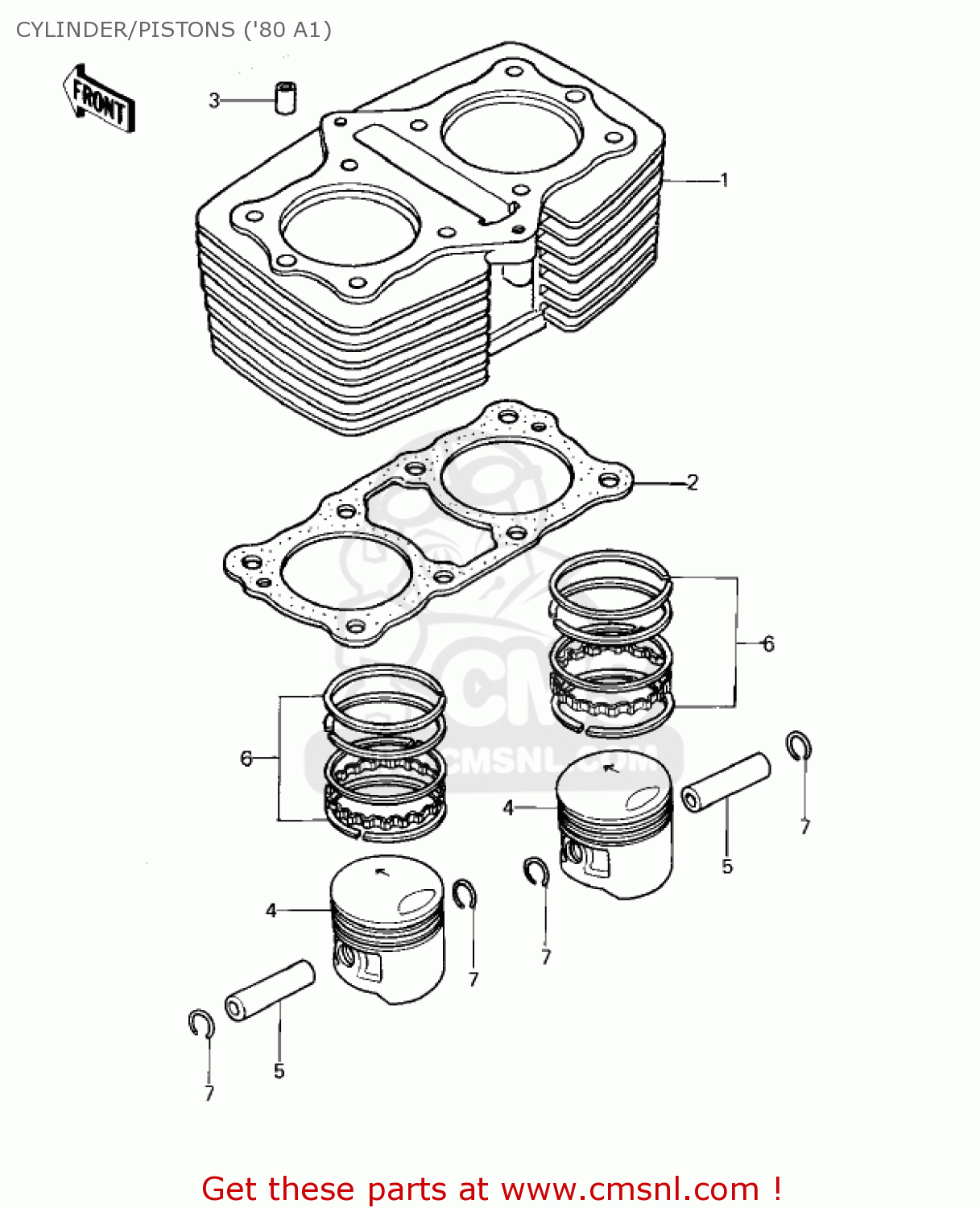 CYLINDER/PISTONS ('80 A1) KZ440A3 LTD 1982 USA CANADA