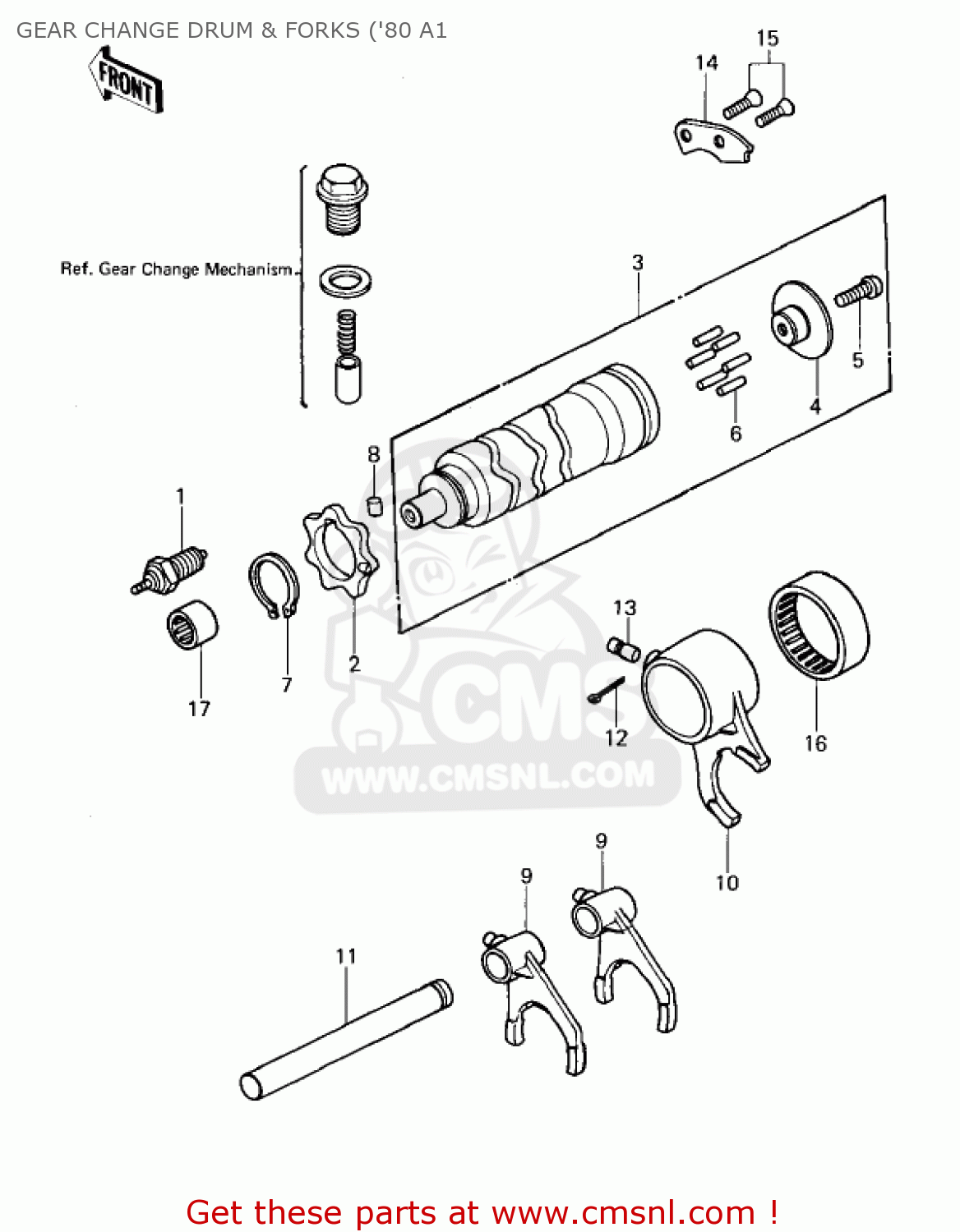 GEAR CHANGE DRUM & FORKS ('80 A1 KZ440A3 LTD 1982 USA CANADA