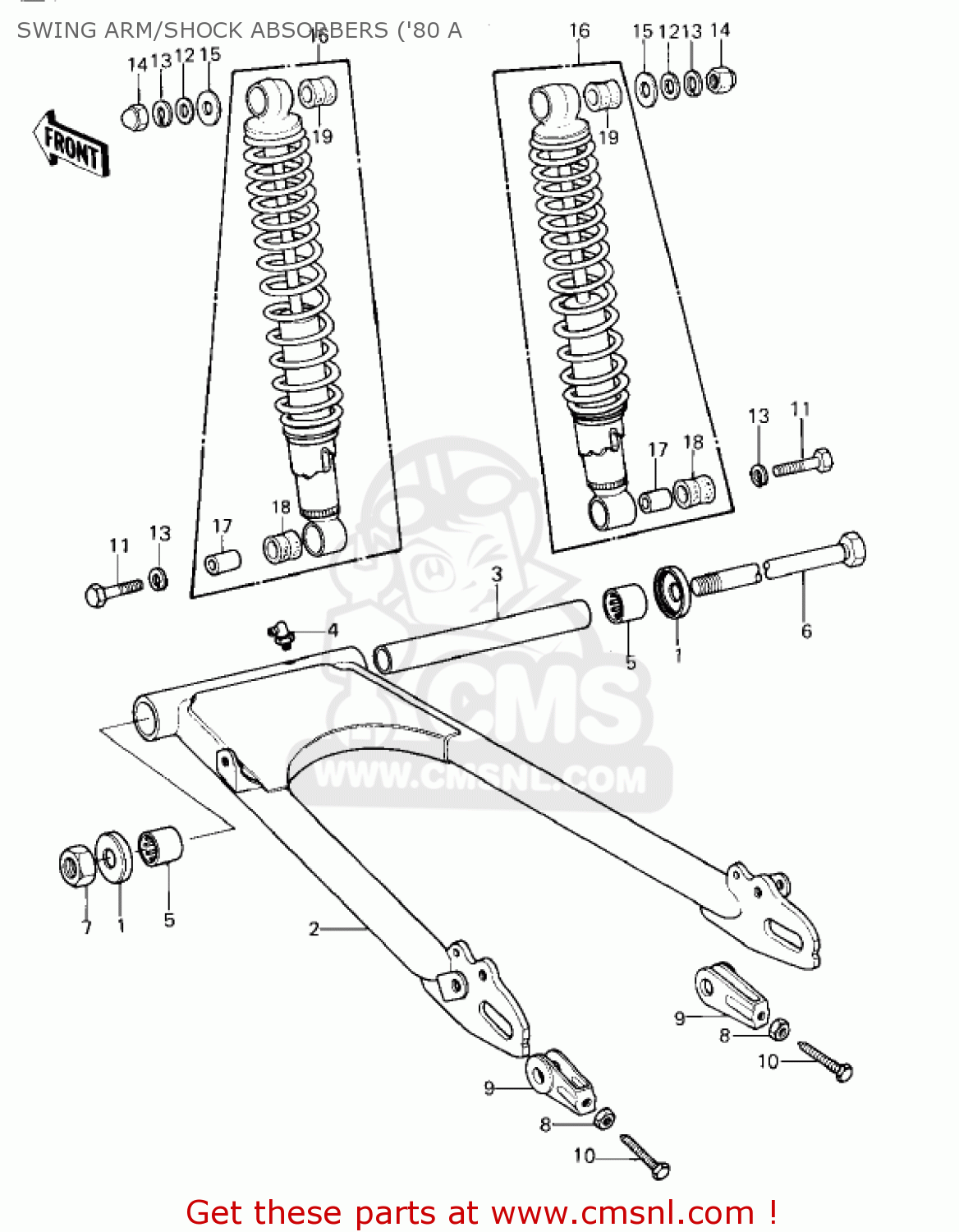 SWING ARM/SHOCK ABSORBERS ('80 A KZ440A3 LTD 1982 USA CANADA