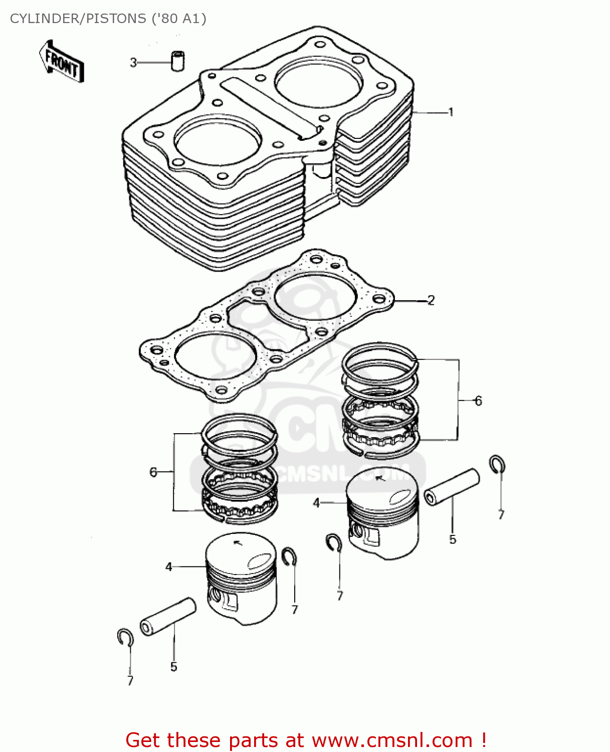 CYLINDER/PISTONS ('80 A1) KZ440A4 LTD 1983 USA CANADA