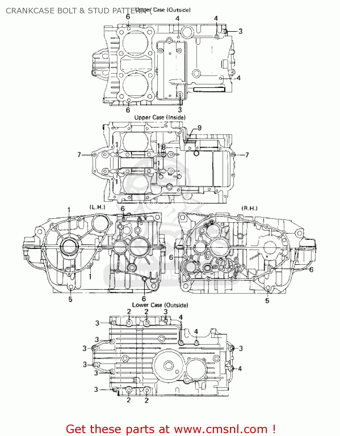 CRANKCASE BOLT & STUD PATTERN (' KZ440A4 LTD 1983 USA CANADA