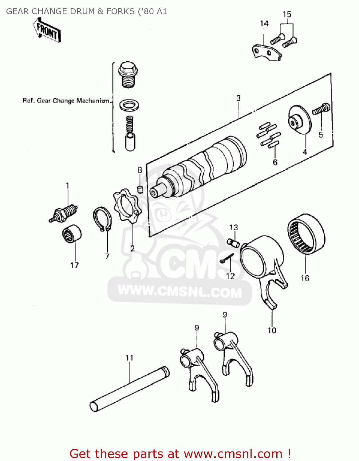 GEAR CHANGE DRUM & FORKS ('80 A1 KZ440A4 LTD 1983 USA CANADA