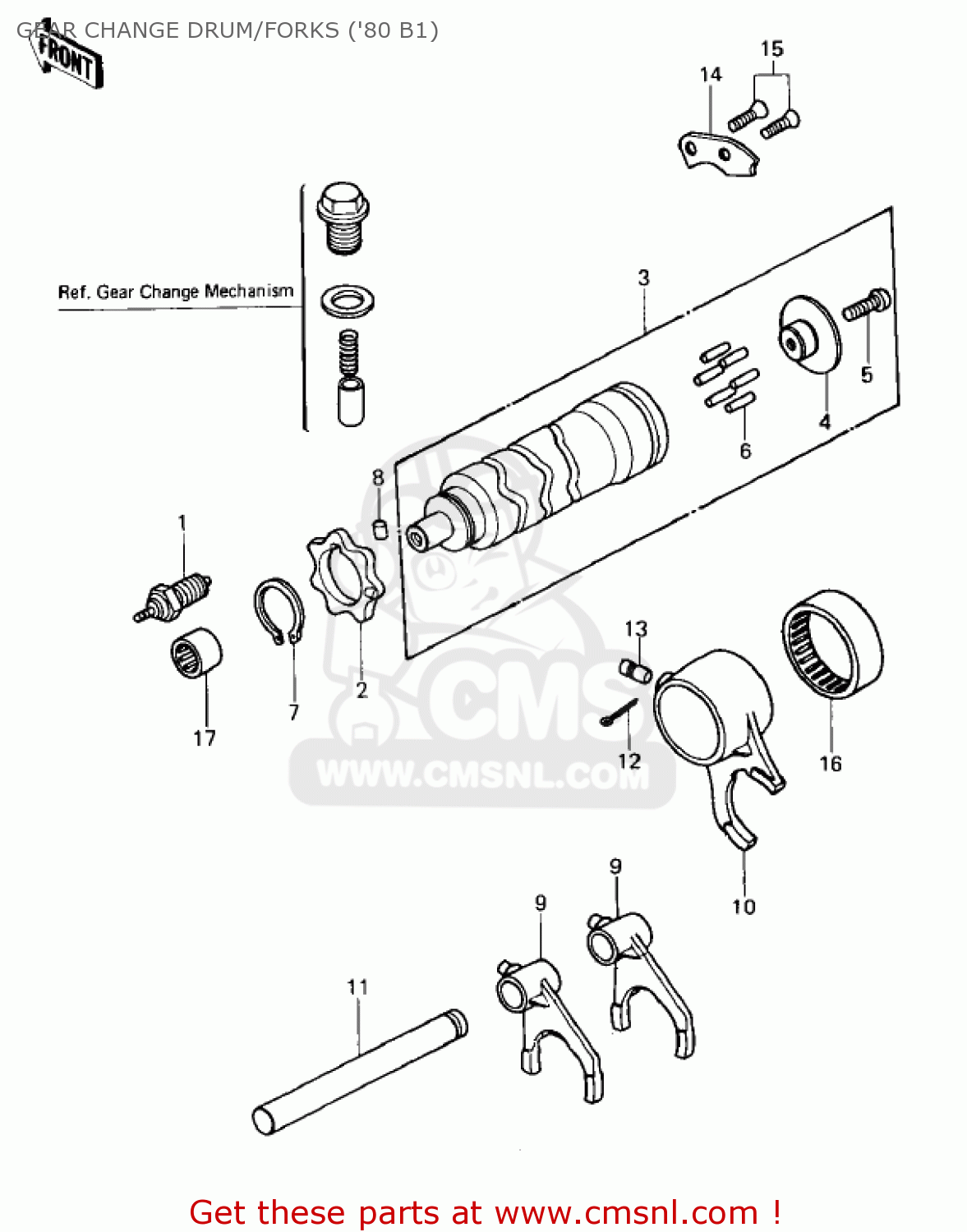 GEAR CHANGE DRUM/FORKS ('80 B1) KZ440B1 1980 USA / MPH