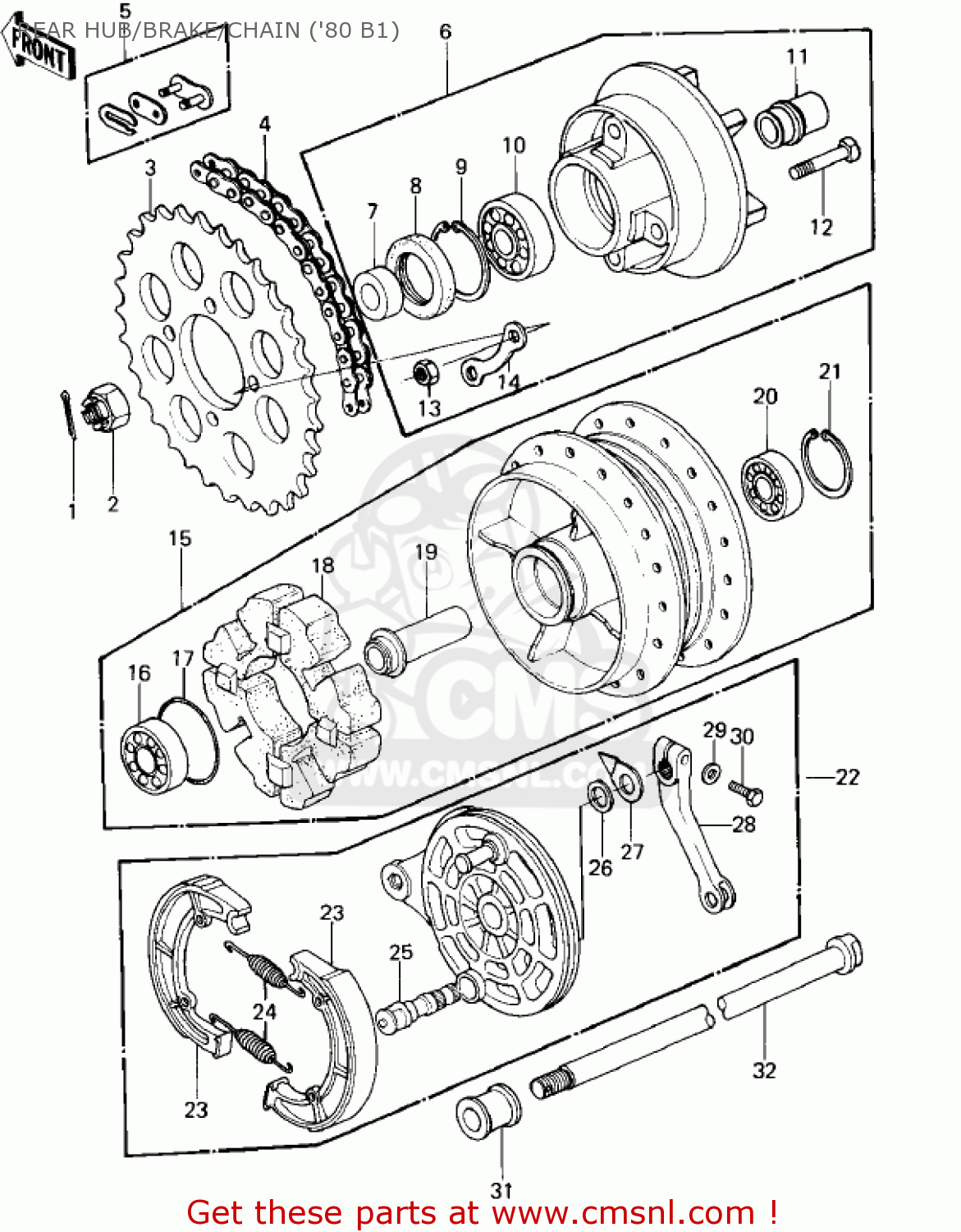 Kawasaki KZ440B1 1980 USA / MPH REAR HUB/BRAKE/CHAIN ('80 B1) - Buy ...