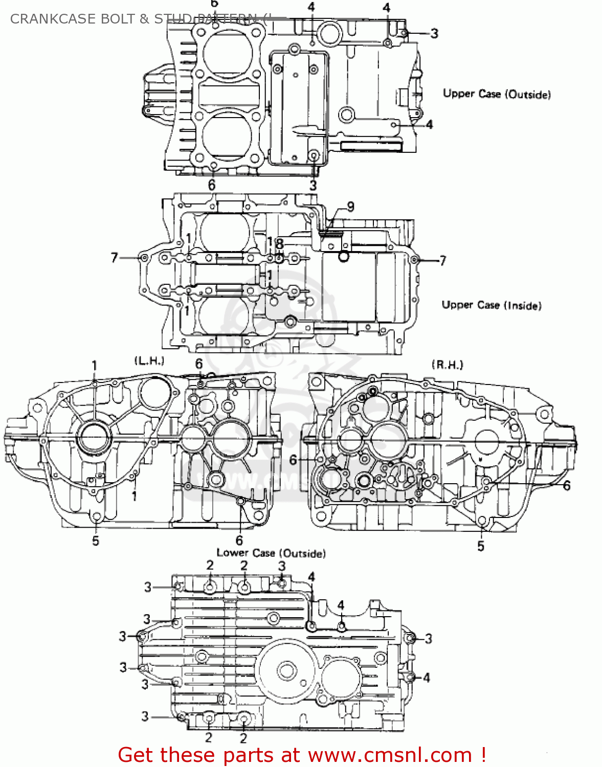 CRANKCASE BOLT & STUD PATTERN (' KZ440B2 1981 USA / MPH