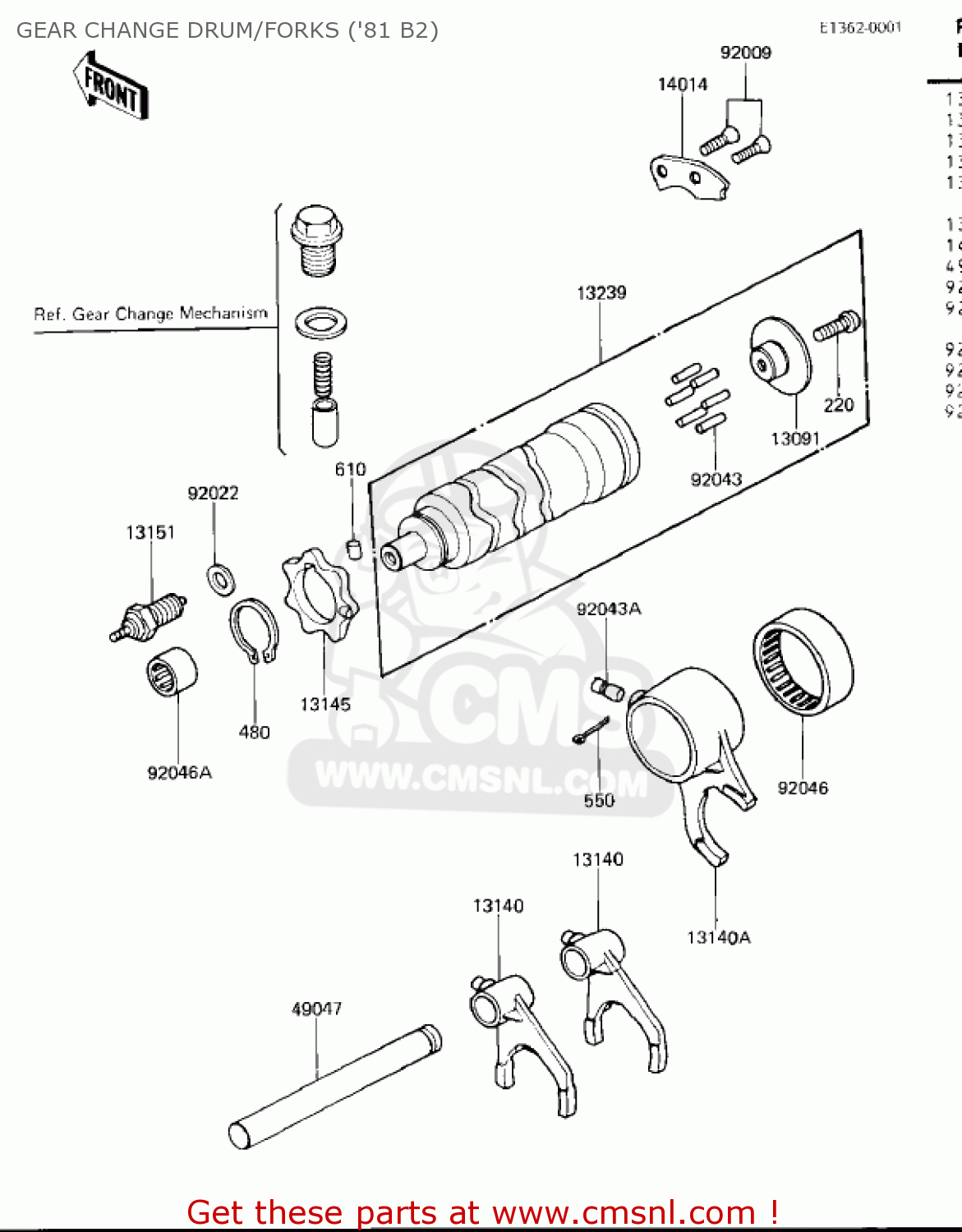 GEAR CHANGE DRUM/FORKS ('81 B2) KZ440B2 1981 USA / MPH