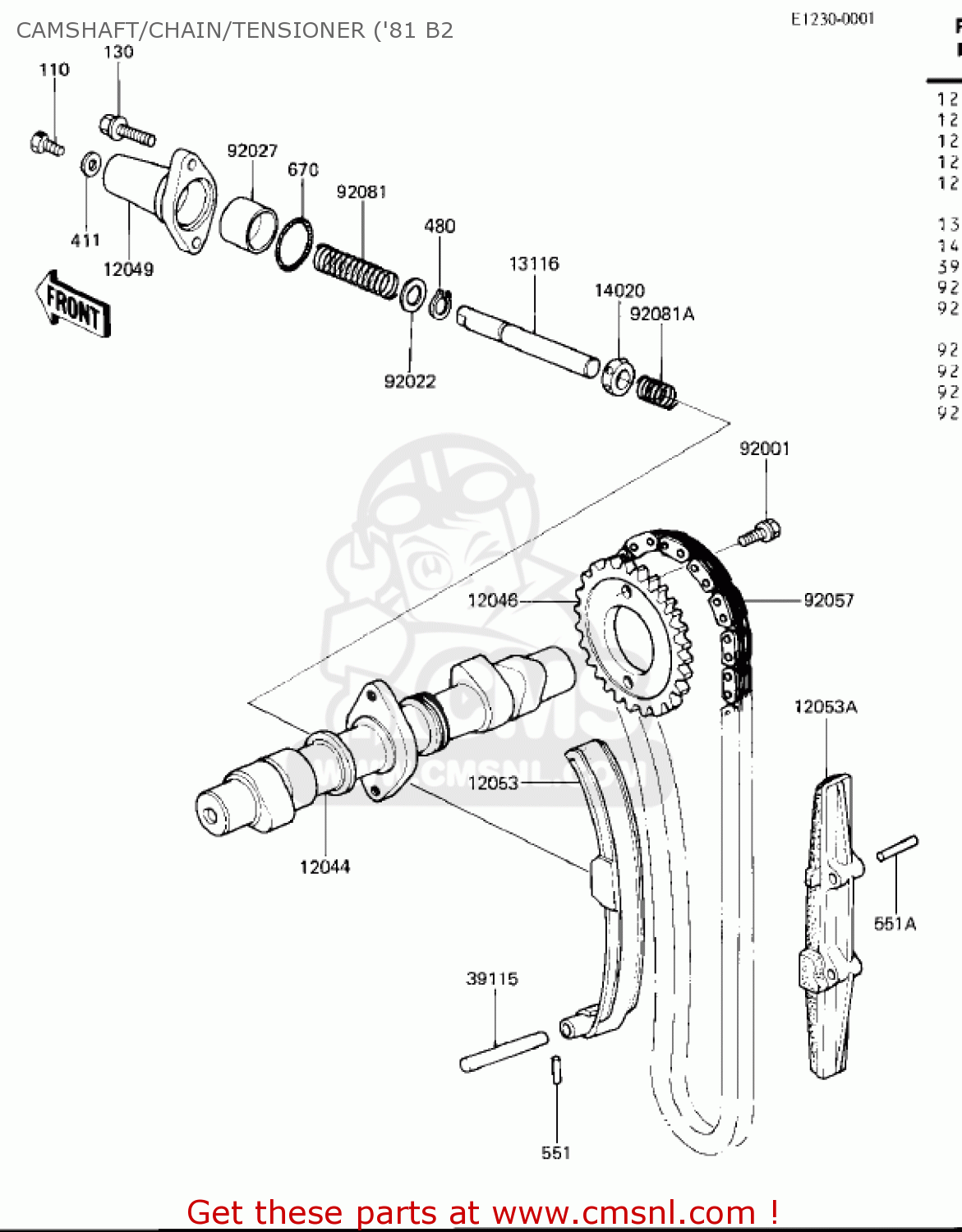 CAMSHAFT/CHAIN/TENSIONER ('81 B2 KZ440B2 1981 USA / MPH