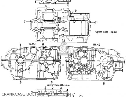 CRANKCASE BOLT & STUD PATTERN (' - KZ440B2 1981 USA / MPH