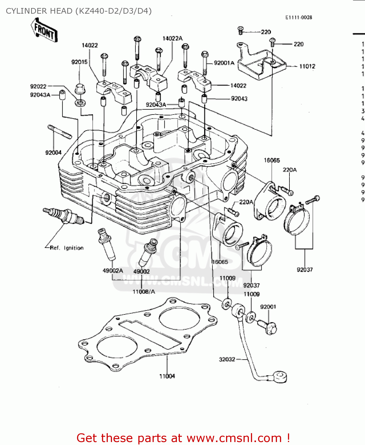 CYLINDER HEAD (KZ440-D2/D3/D4) KZ440D1 LTD 1980 USA CANADA / BELT DRIVE