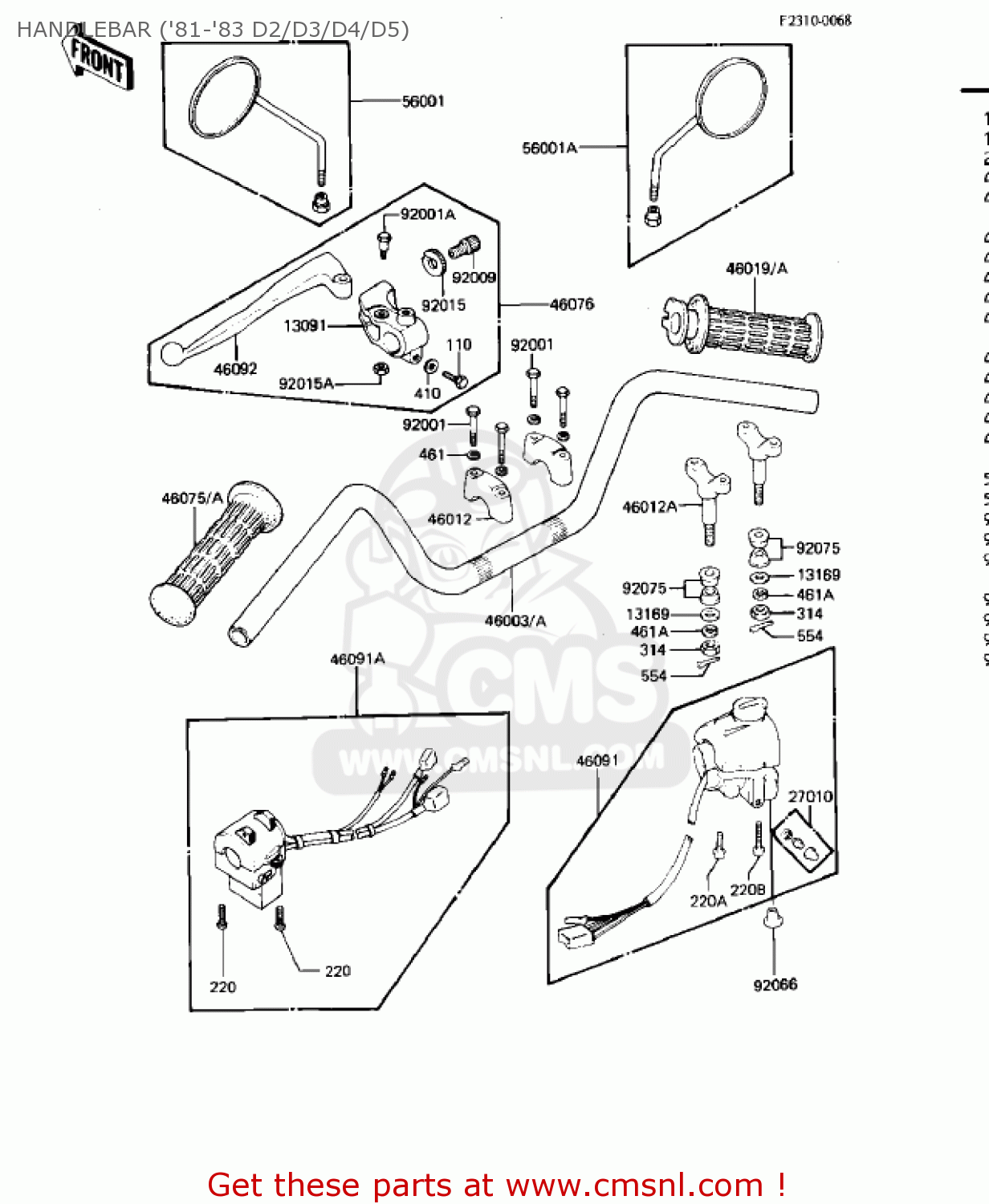 HANDLEBAR ('81-'83 D2/D3/D4/D5) KZ440D1 LTD 1980 USA CANADA / BELT DRIVE