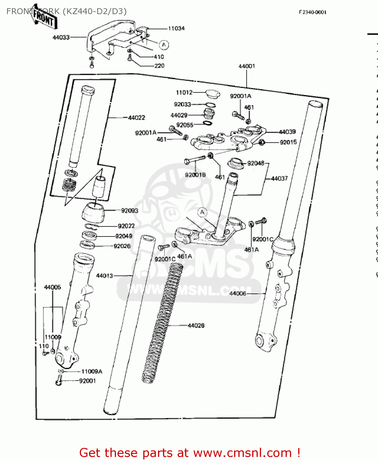 FRONT FORK (KZ440-D2/D3) KZ440D1 LTD 1980 USA CANADA / BELT DRIVE