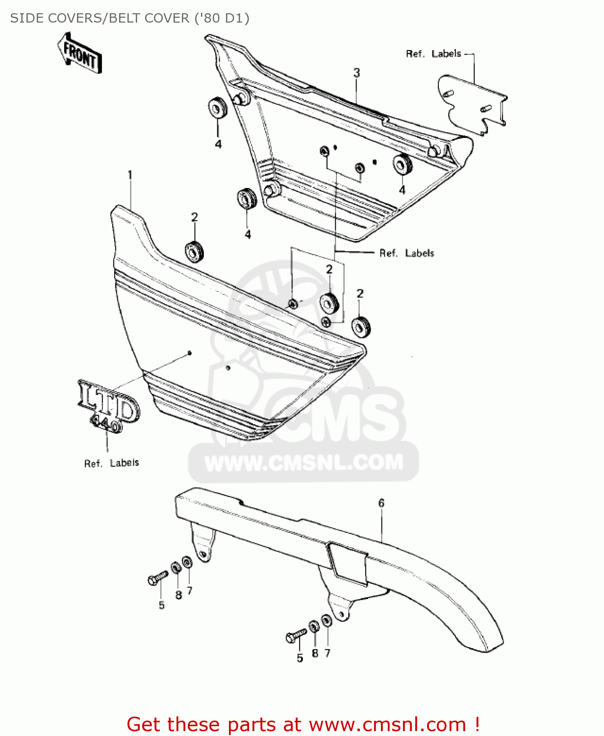 SIDE COVERS/BELT COVER ('80 D1) KZ440D1 LTD 1980 USA CANADA / BELT DRIVE