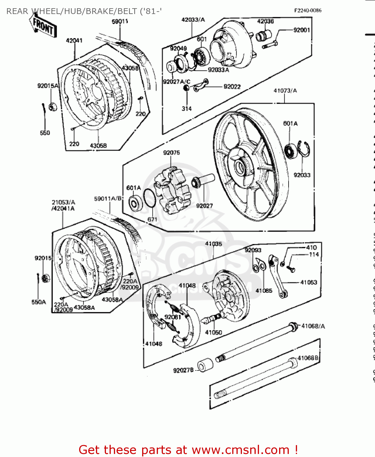 REAR WHEEL/HUB/BRAKE/BELT ('81-' KZ440D1 LTD 1980 USA CANADA / BELT DRIVE