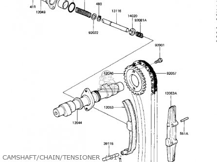 CAMSHAFT/CHAIN/TENSIONER  ('81-' - KZ440D1 LTD 1980 USA CANADA / BELT DRIVE