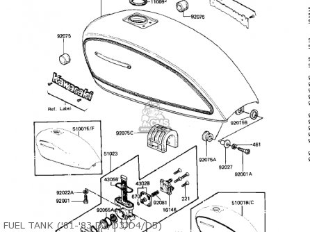 FUEL TANK ('81-'83 D2/D3/D4/D5) - KZ440D1 LTD 1980 USA CANADA / BELT DRIVE