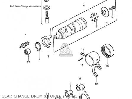 GEAR CHANGE DRUM & FORKS ('80 D1 - KZ440D1 LTD 1980 USA CANADA / BELT DRIVE