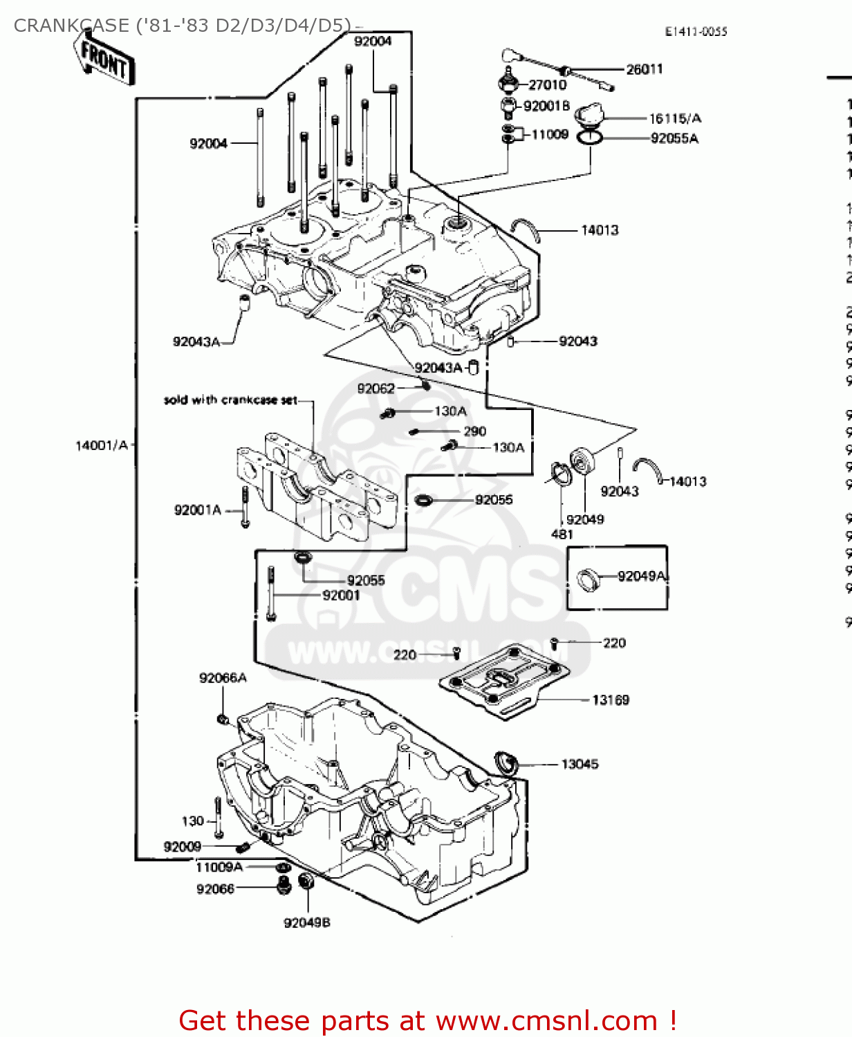CRANKCASE ('81-'83 D2/D3/D4/D5) KZ440D2 LTD 1981 USA CANADA / BELT DRIVE