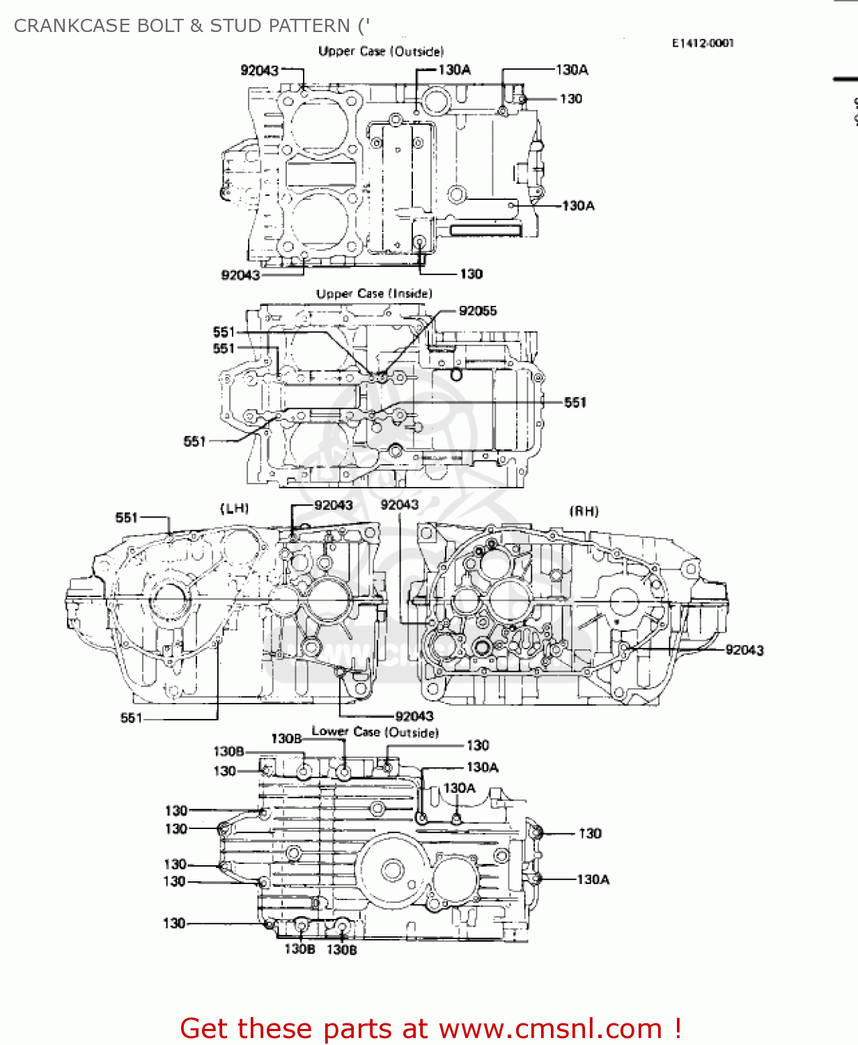CRANKCASE BOLT & STUD PATTERN (' KZ440D2 LTD 1981 USA CANADA / BELT DRIVE
