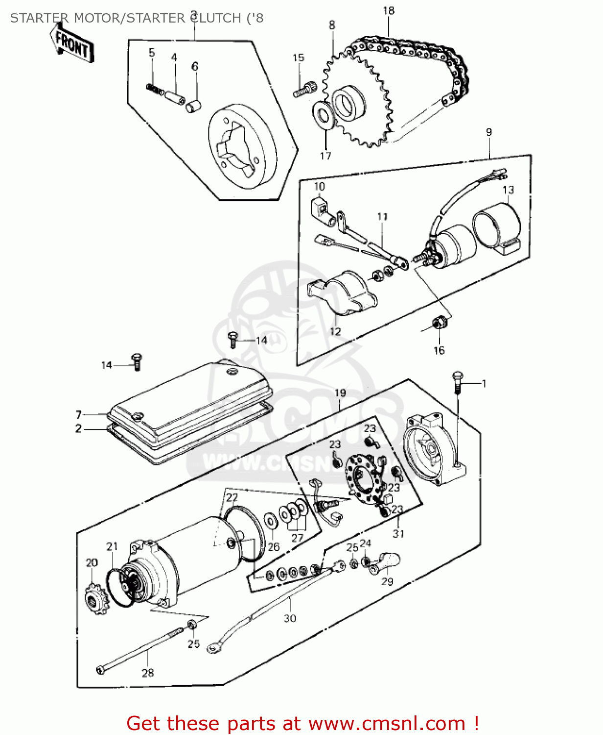 STARTER MOTOR/STARTER CLUTCH ('8 KZ440D2 LTD 1981 USA CANADA / BELT DRIVE
