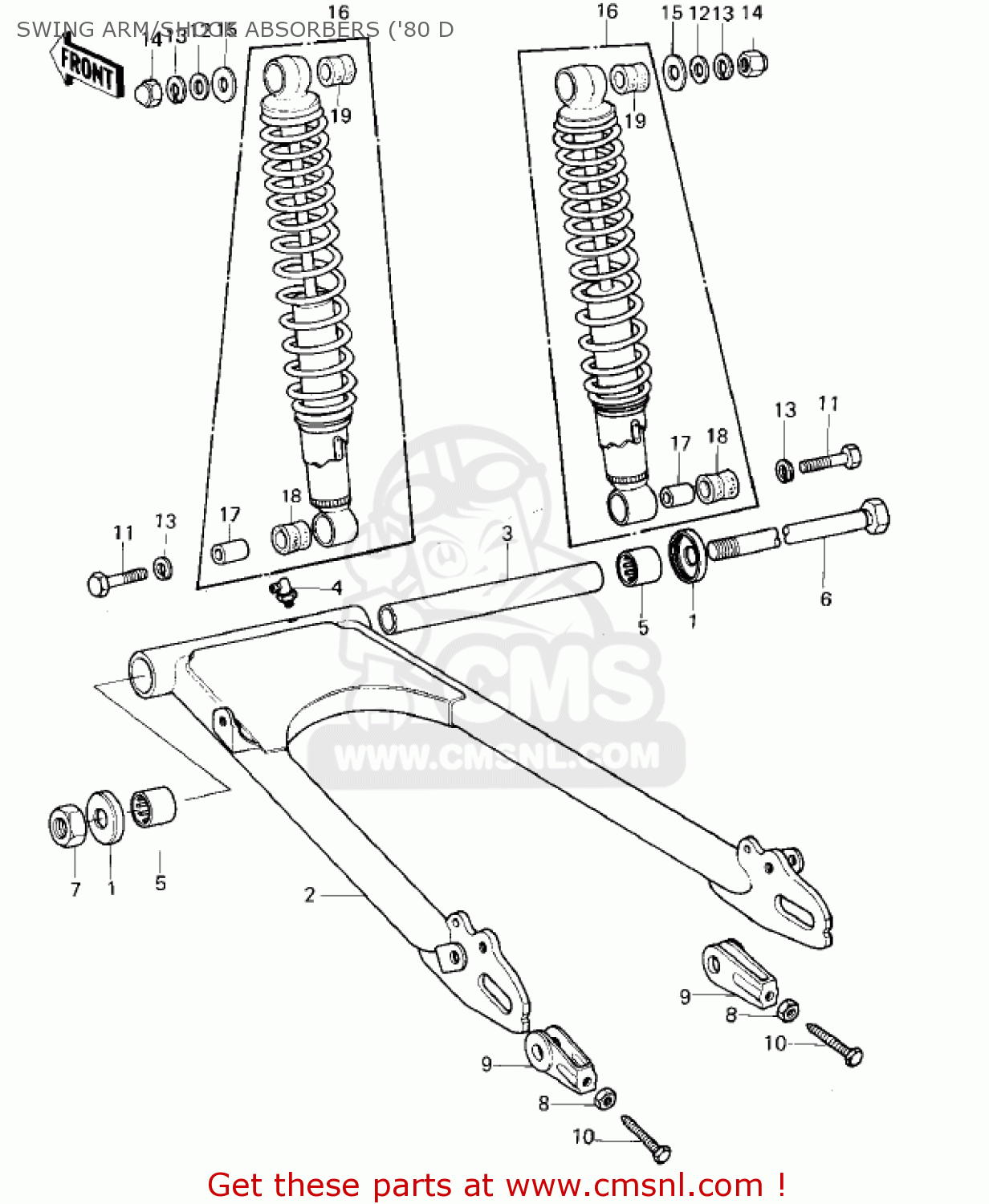 SWING ARM/SHOCK ABSORBERS ('80 D KZ440D2 LTD 1981 USA CANADA / BELT DRIVE