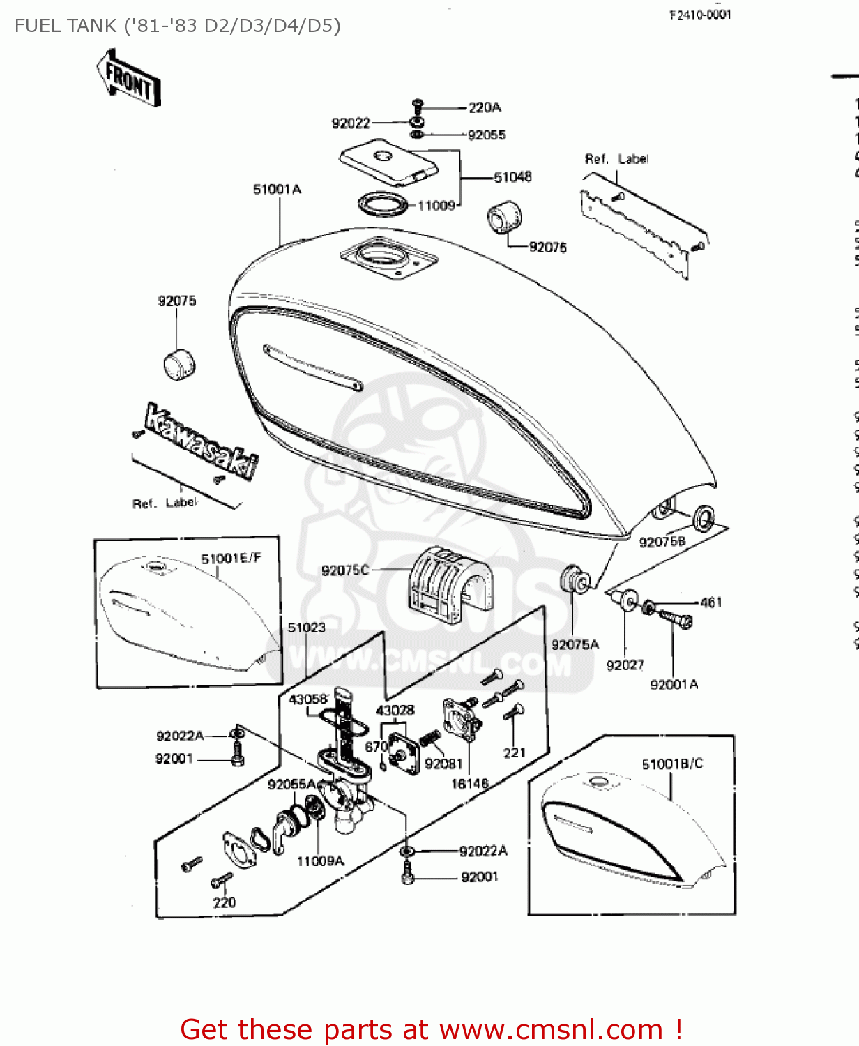 FUEL TANK ('81-'83 D2/D3/D4/D5) KZ440D2 LTD 1981 USA CANADA / BELT DRIVE