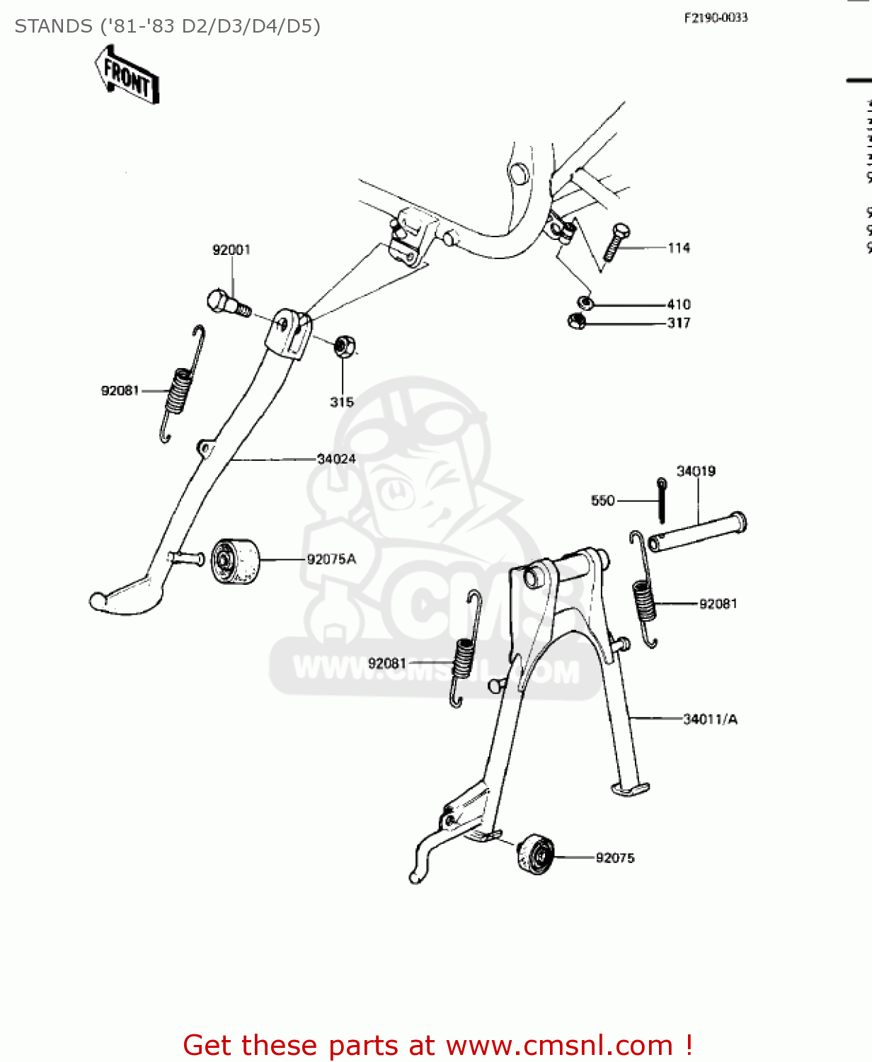 STANDS ('81-'83 D2/D3/D4/D5) KZ440D2 LTD 1981 USA CANADA / BELT DRIVE