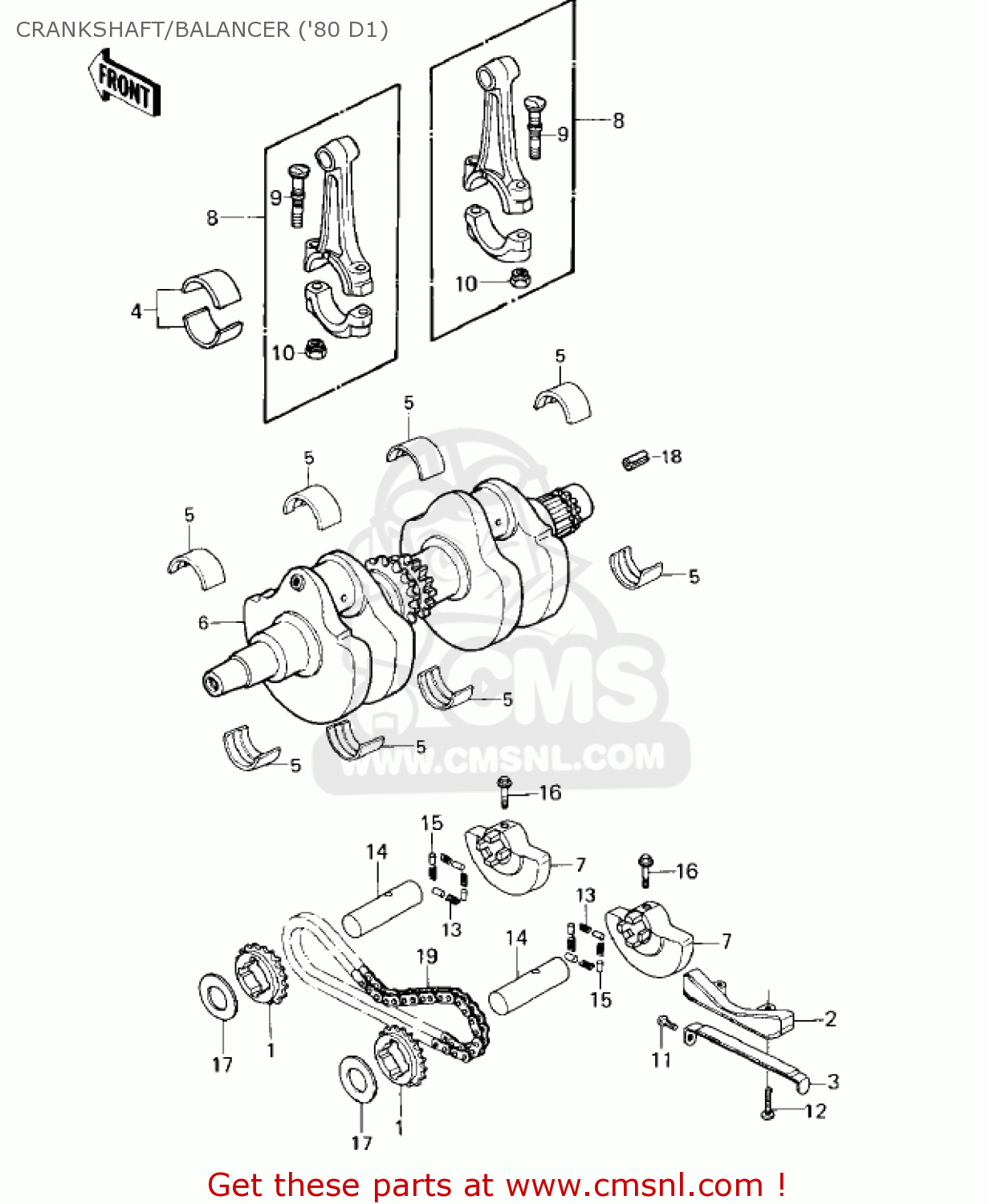 CRANKSHAFT/BALANCER ('80 D1) KZ440D3 LTD 1981 USA CANADA / BELT DRIVE