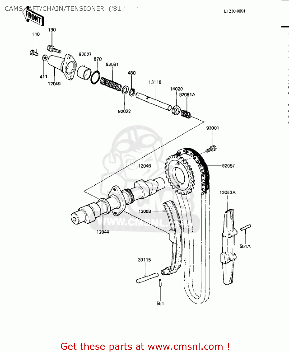 CAMSHAFT/CHAIN/TENSIONER  ('81-' KZ440D3 LTD 1981 USA CANADA / BELT DRIVE