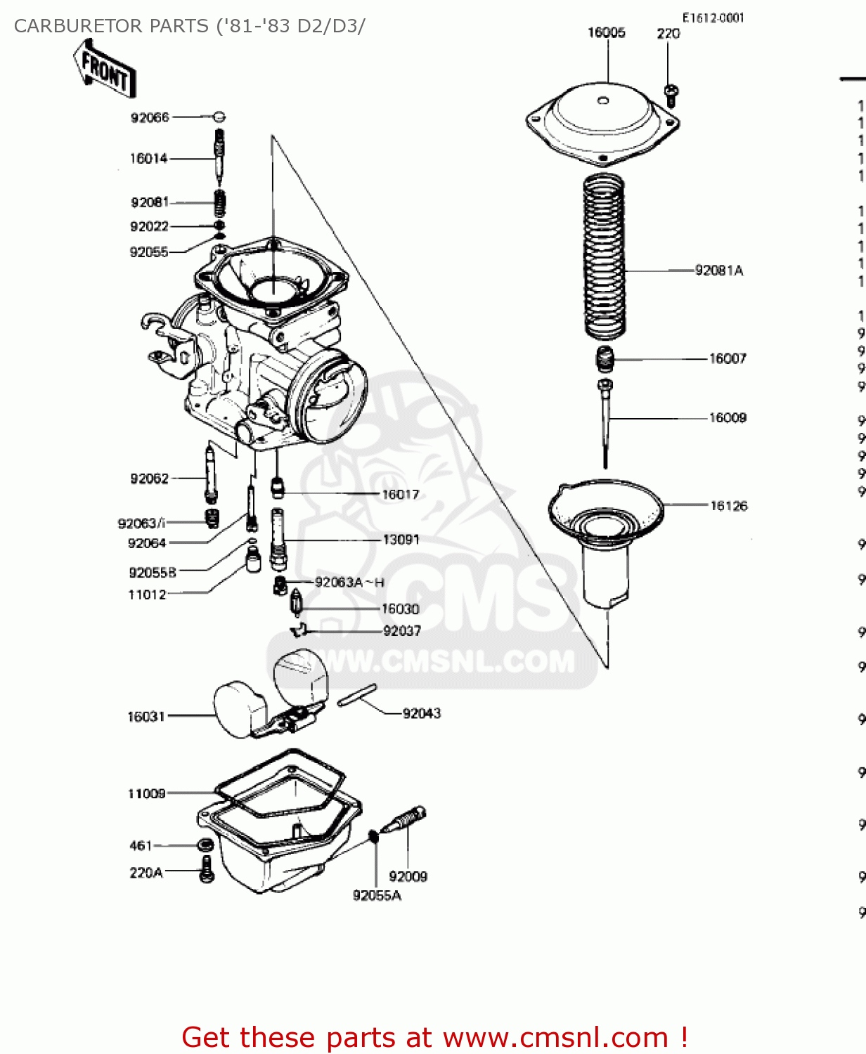 CARBURETOR PARTS ('81-'83 D2/D3/ KZ440D3 LTD 1981 USA CANADA / BELT DRIVE