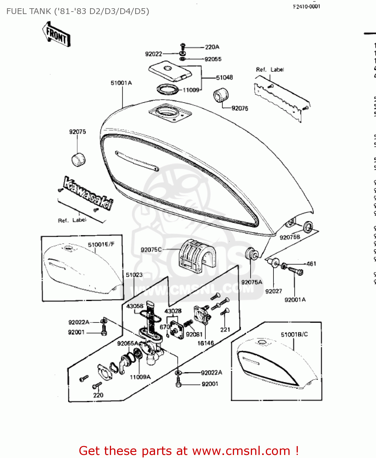 FUEL TANK ('81-'83 D2/D3/D4/D5) KZ440D3 LTD 1981 USA CANADA / BELT DRIVE