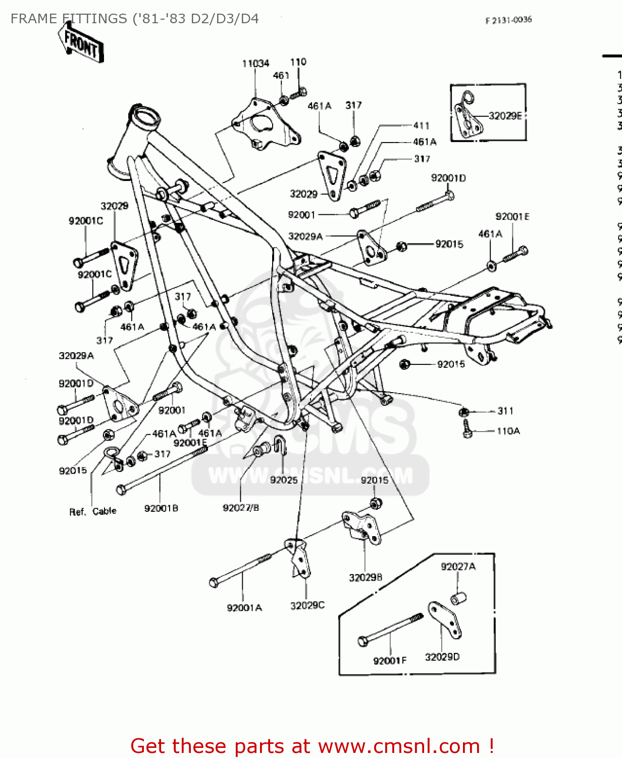 FRAME FITTINGS ('81-'83 D2/D3/D4 KZ440D3 LTD 1981 USA CANADA / BELT DRIVE