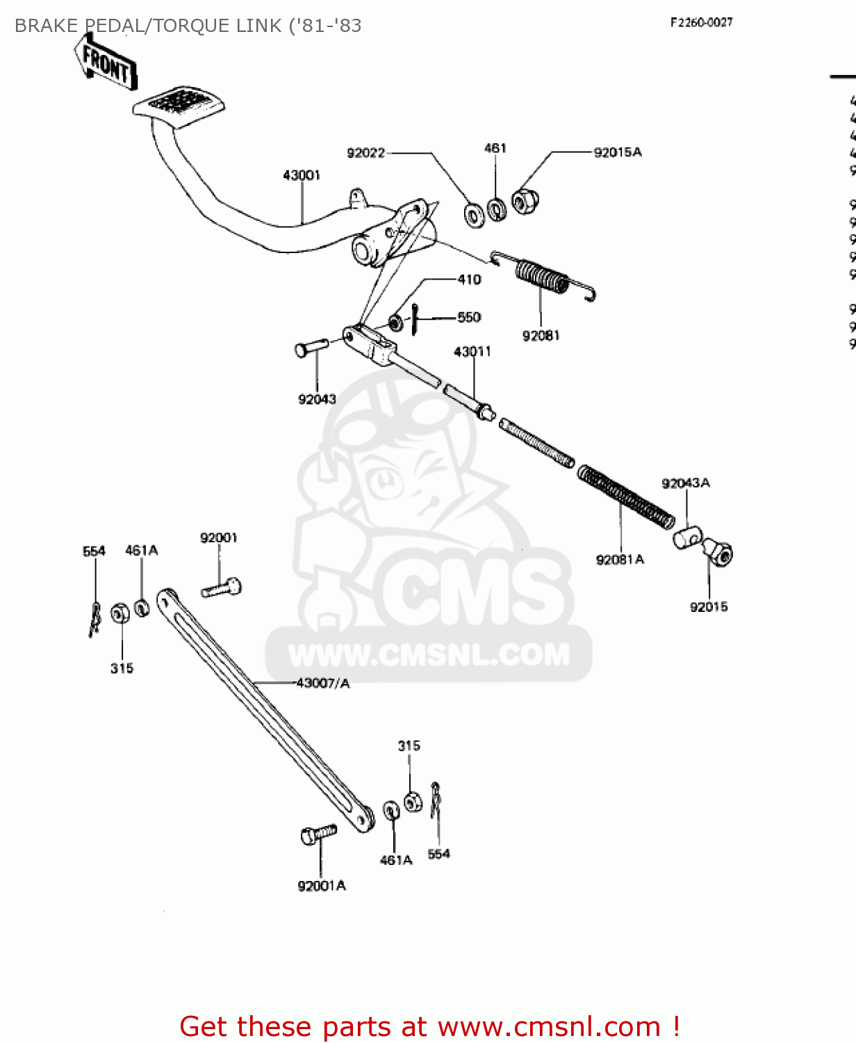 BRAKE PEDAL/TORQUE LINK ('81-'83 KZ440D3 LTD 1981 USA CANADA / BELT DRIVE