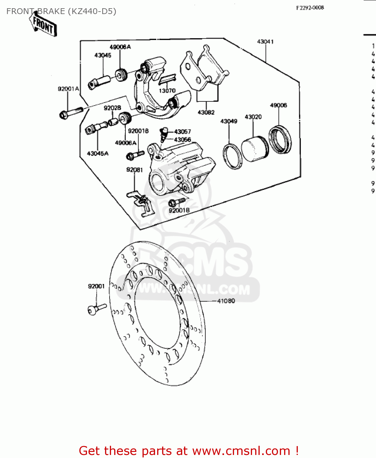 FRONT BRAKE (KZ440-D5) KZ440D3 LTD 1981 USA CANADA / BELT DRIVE