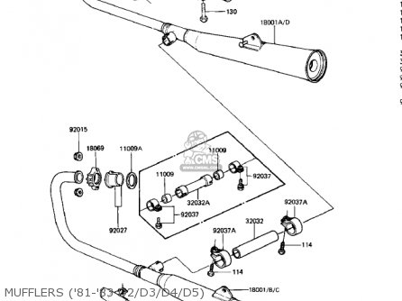 MUFFLERS ('81-'83 D2/D3/D4/D5) - KZ440D3 LTD 1981 USA CANADA / BELT DRIVE