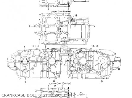 CRANKCASE BOLT & STUD PATTERN (' - KZ440D3 LTD 1981 USA CANADA / BELT DRIVE