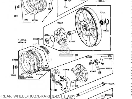 REAR WHEEL/HUB/BRAKE/BELT ('81-' - KZ440D3 LTD 1981 USA CANADA / BELT DRIVE