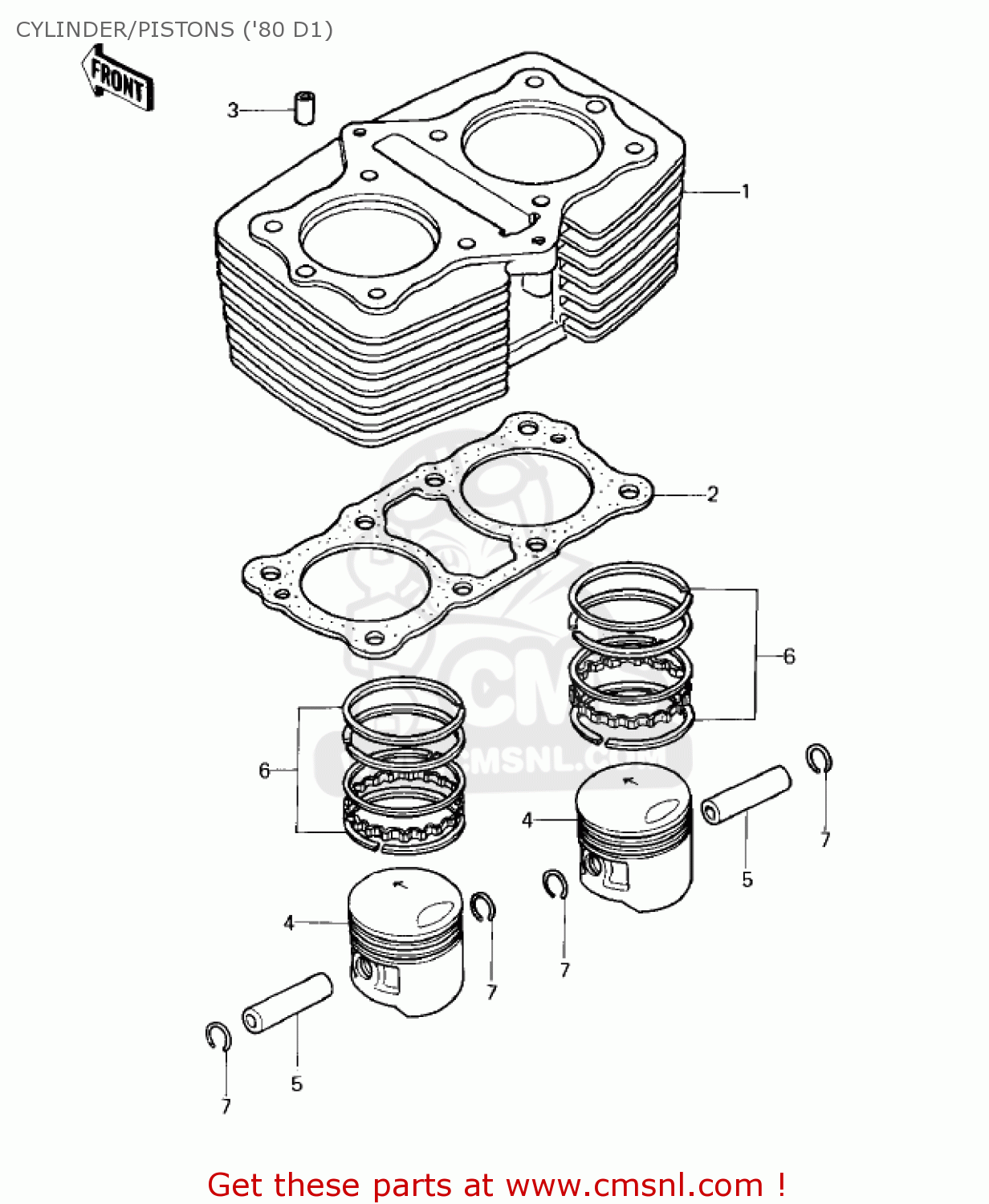 CYLINDER/PISTONS ('80 D1) KZ440D4 LTD 1982 USA CANADA / BELT DRIVE